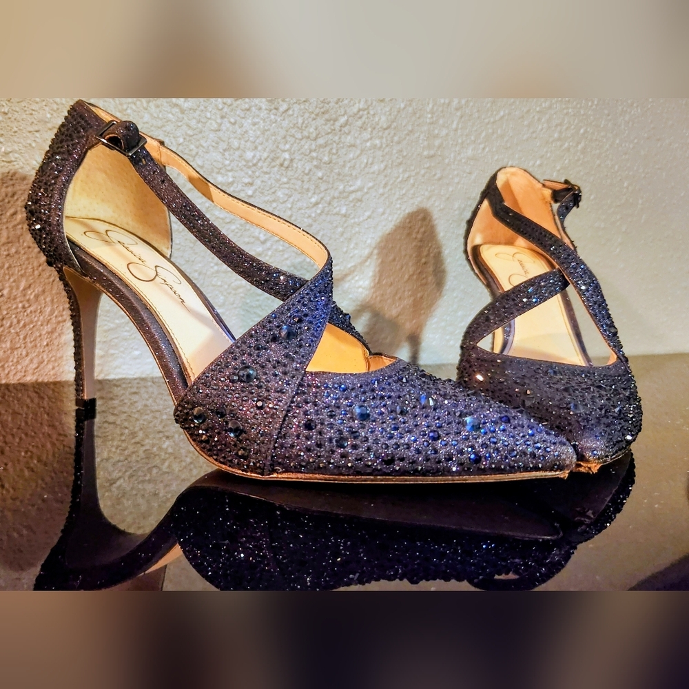 Jessica Simpson Accile Rhinestone Stiletto Pointed Toe Ankle Strap Pumps